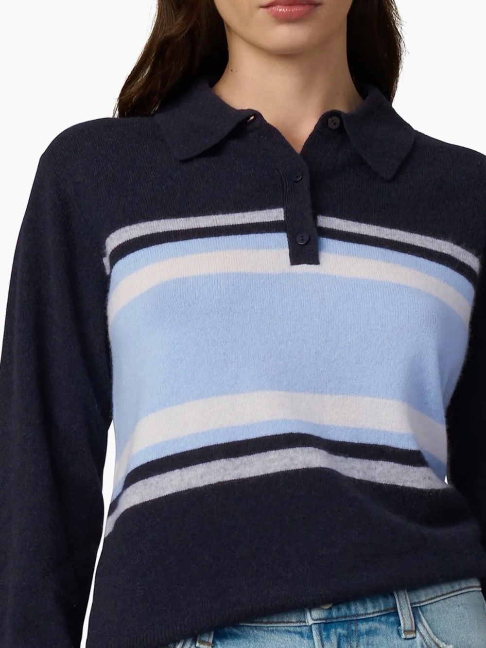 Joe's Jeans Navy, Light Blue & White Striped Polo Sweater